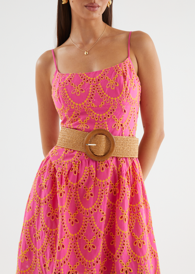 Purila Maxi Dress - Pink Embroidered