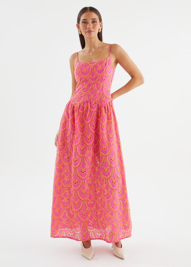 Purila Maxi Dress - Pink Embroidered