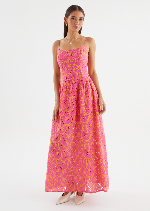 Purila Maxi Dress - Pink Embroidered