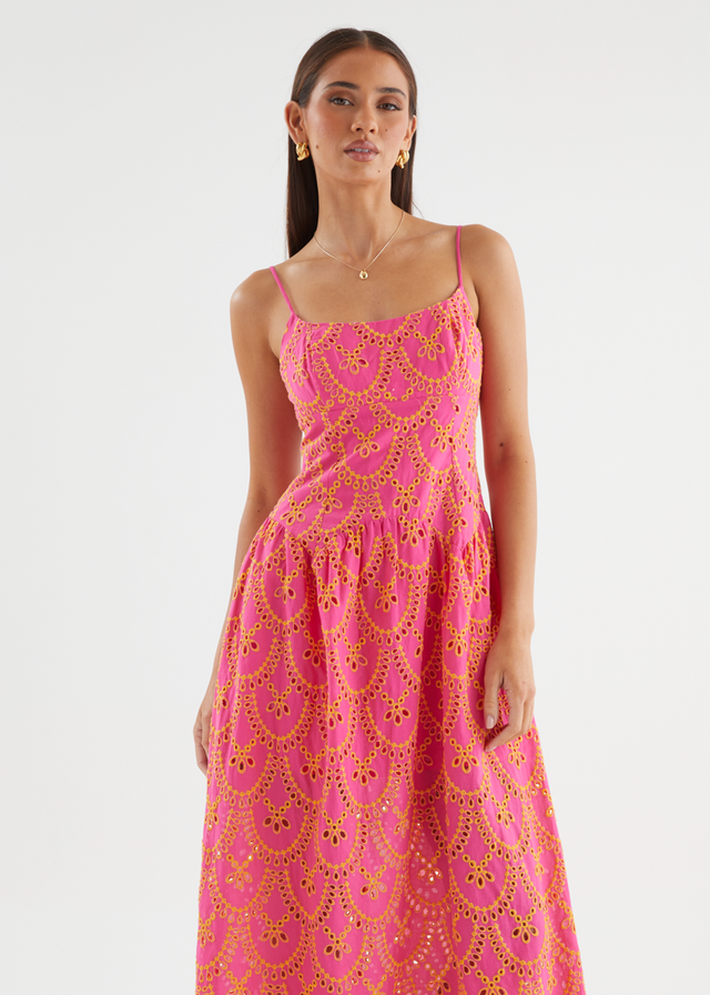 Purila Maxi Dress - Pink Embroidered