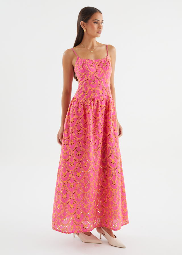 Purila Maxi Dress - Pink Embroidered