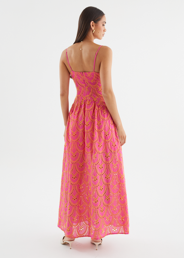 Purila Maxi Dress - Pink Embroidered