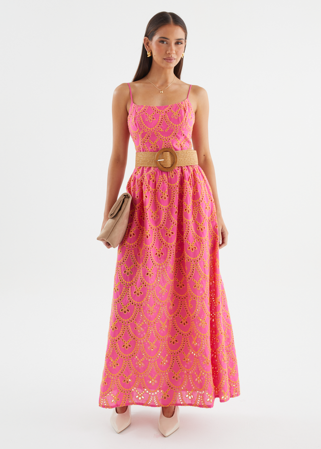 Purila Maxi Dress - Pink Embroidered