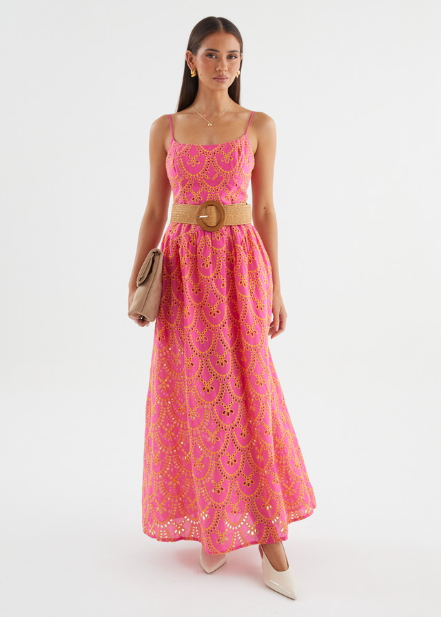 Purila Maxi Dress - Pink Embroidered
