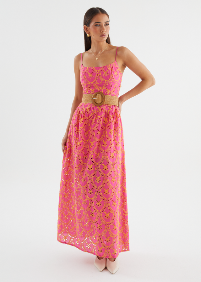 Purila Maxi Dress - Pink Embroidered