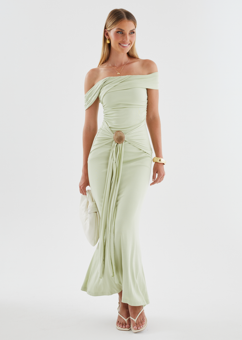 frilly maxi dress Alessandra Slinky Ruffle Maxi Dress / Grey | MESHKI