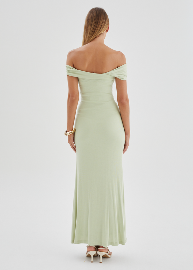Tiarna Off Shoulder Maxi Dress - Matcha Gingham & Heels Tiarna Off Shoulder Maxi Dress - Matcha Gingham & Heels