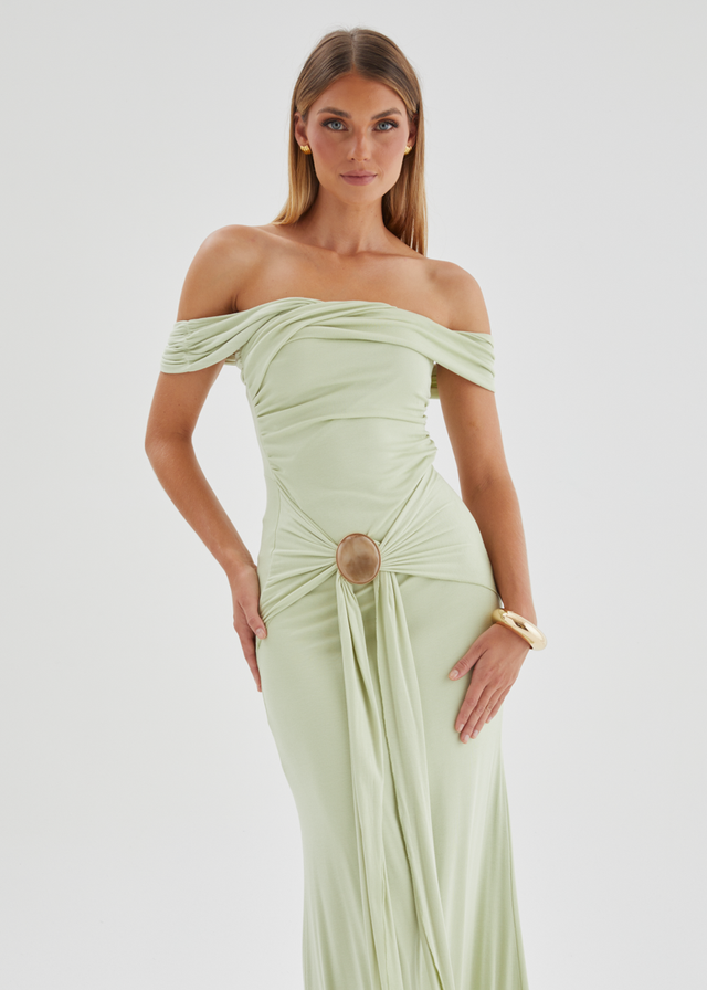 Green Off Shoulder Dresses Gingham & Heels Green Off Shoulder Dresses Gingham & Heels