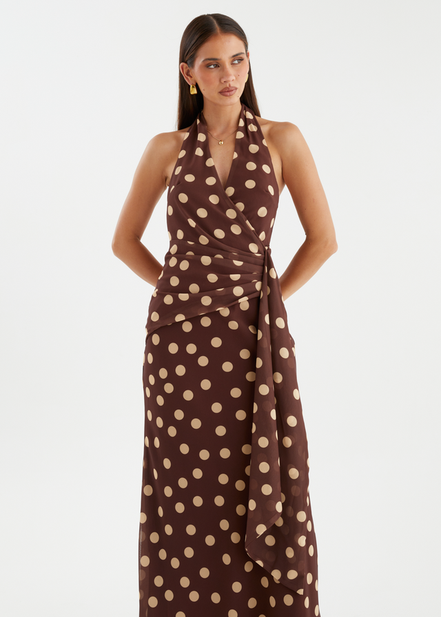 Diem Maxi Dress - Tan Polka