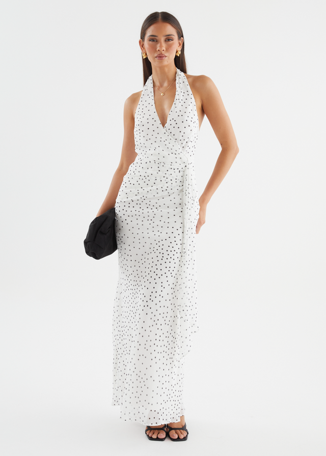 Tori Halter Maxi Dress - White Polka Dot
