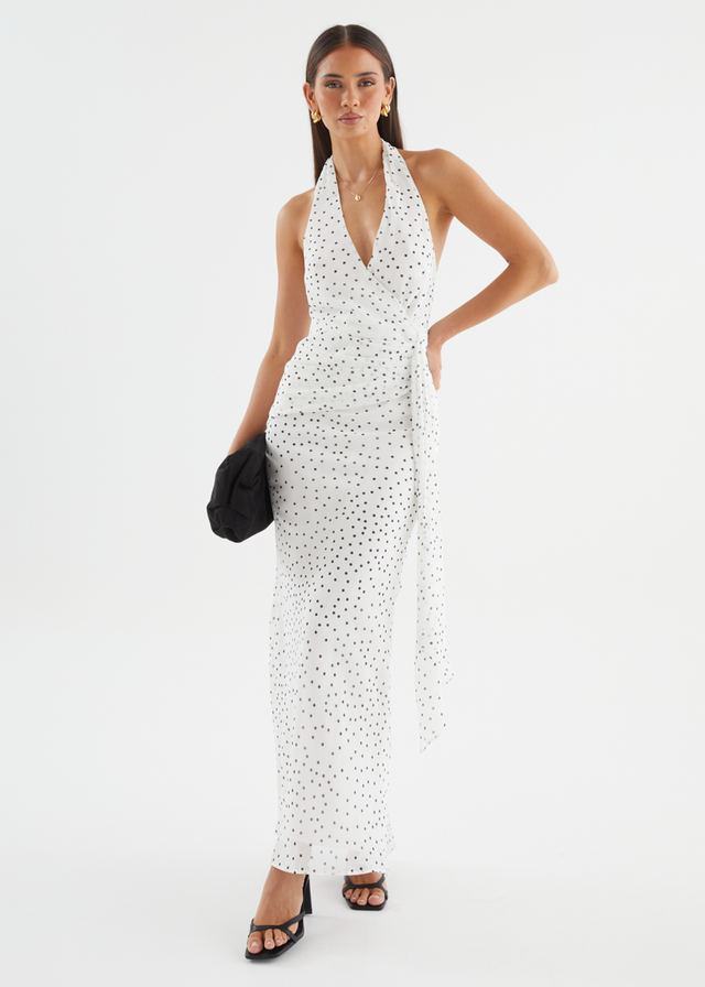 Tori Halter Maxi Dress - White Polka Dot