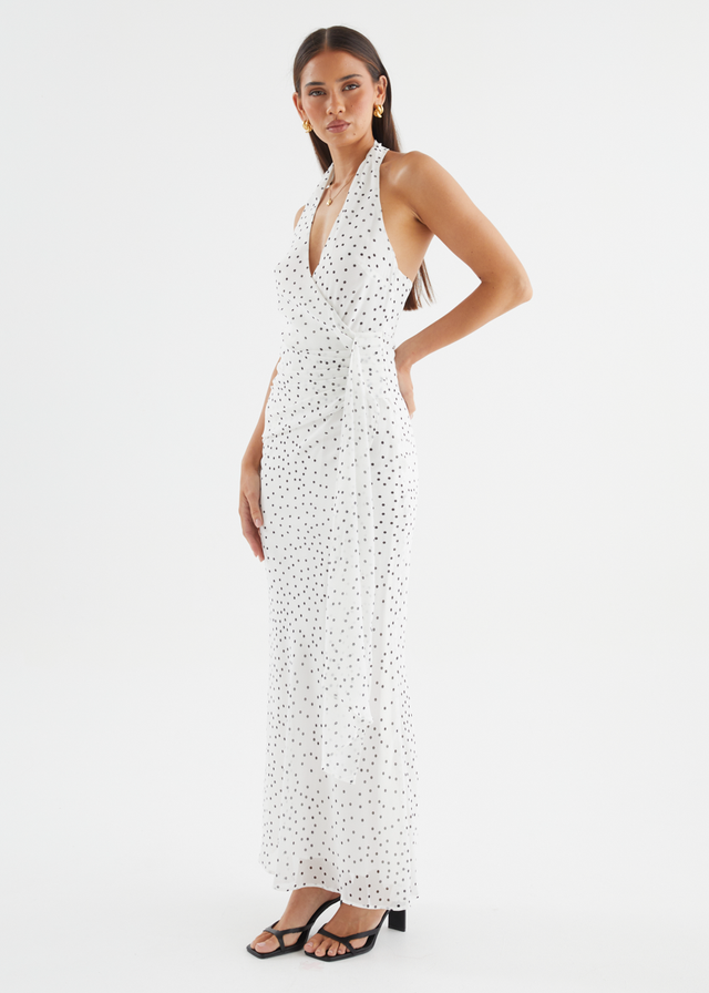Tori Halter Maxi Dress - White Polka Dot