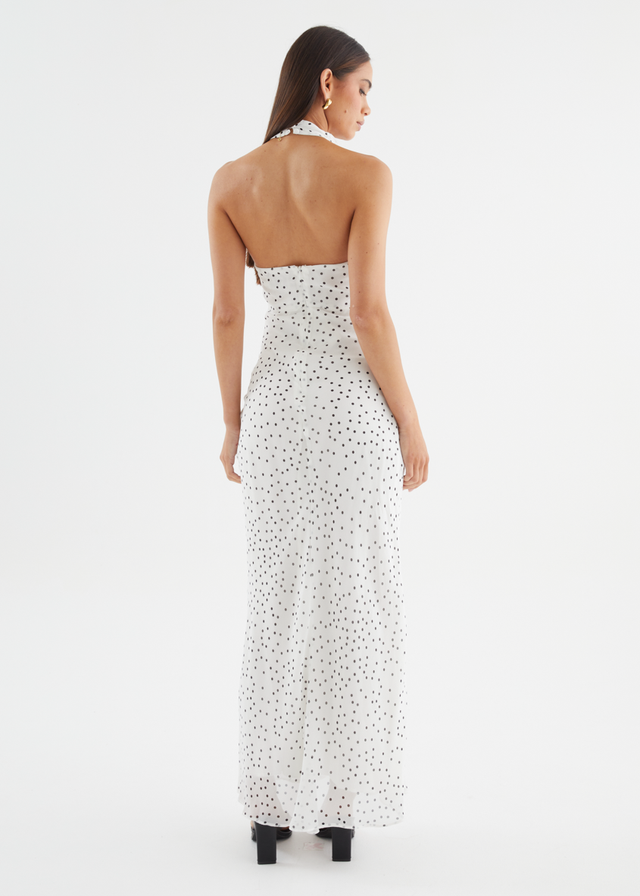 Tori Halter Maxi Dress - White Polka Dot