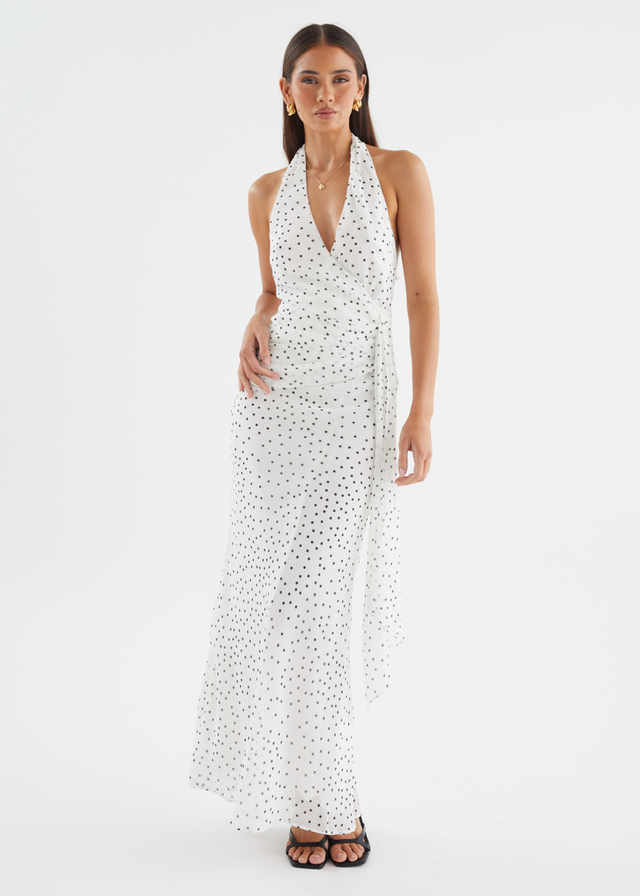 Tori Halter Maxi Dress - White Polka Dot