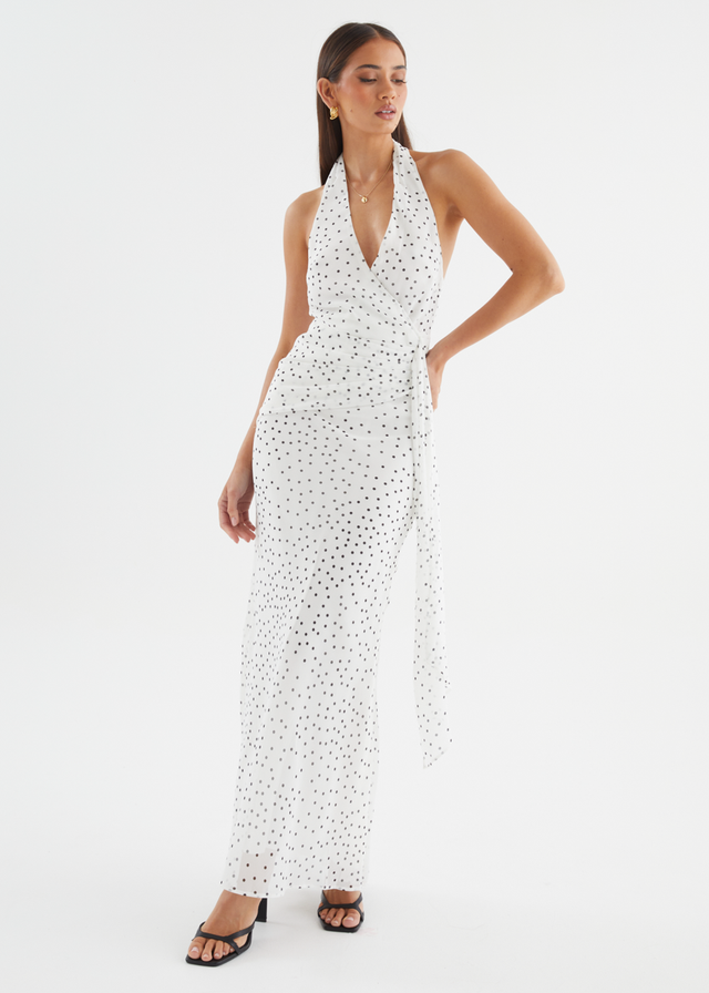 Tori Halter Maxi Dress - White Polka Dot