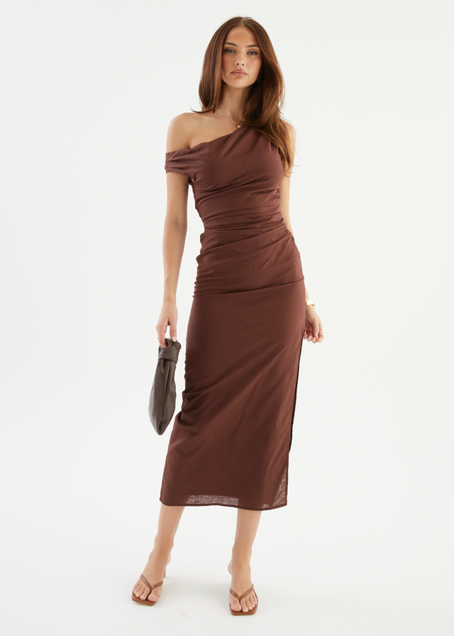 Denni Drop Shoulder Midi Dress - Chocolate