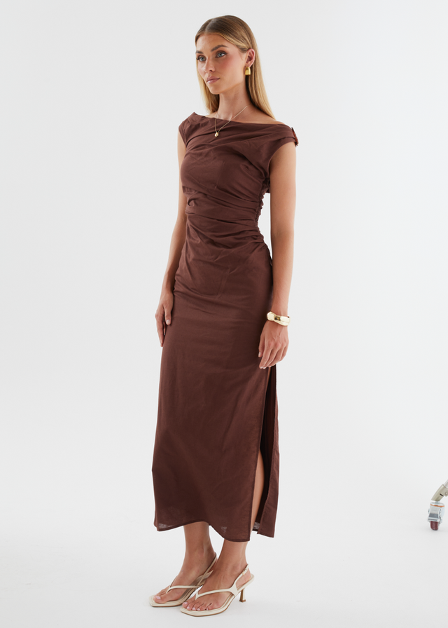 Denni Drop Shoulder Midi Dress - Chocolate