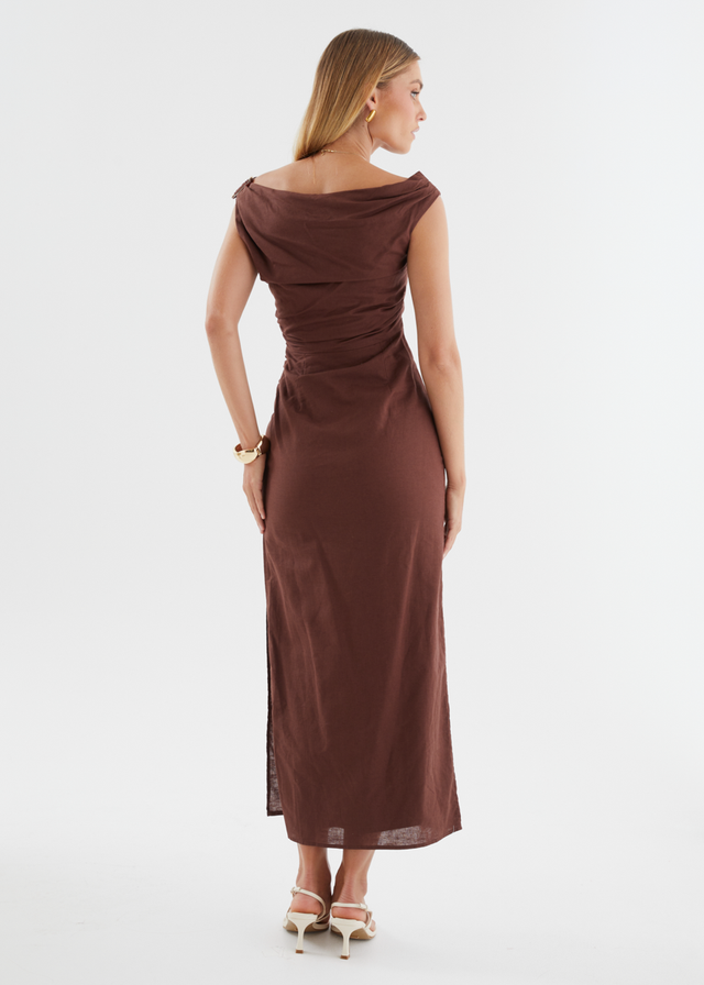 Denni Drop Shoulder Midi Dress - Chocolate