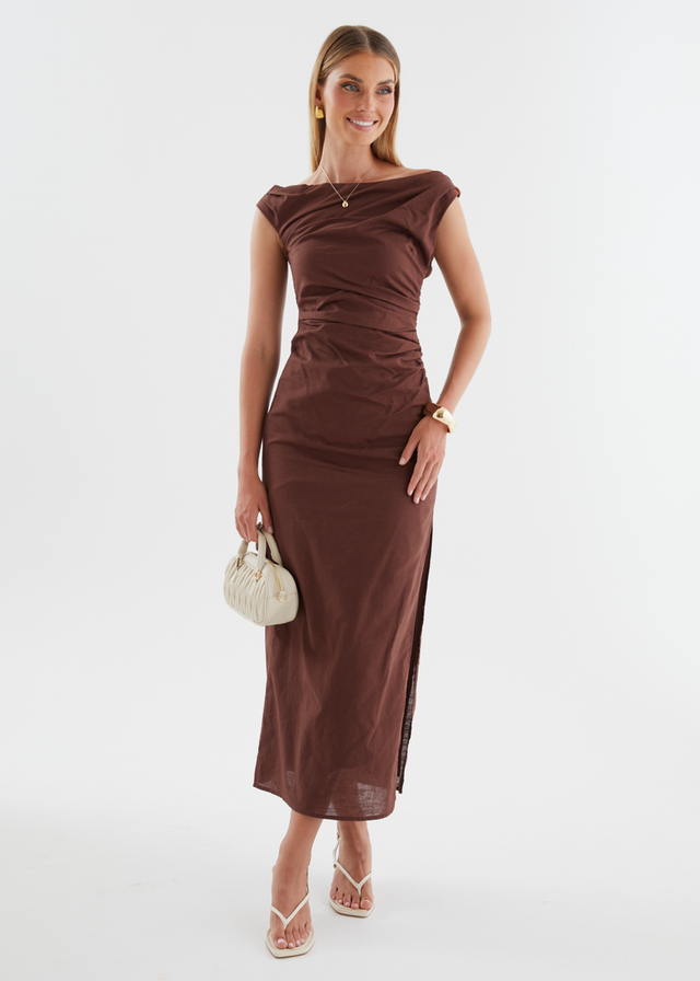 Denni Drop Shoulder Midi Dress - Chocolate