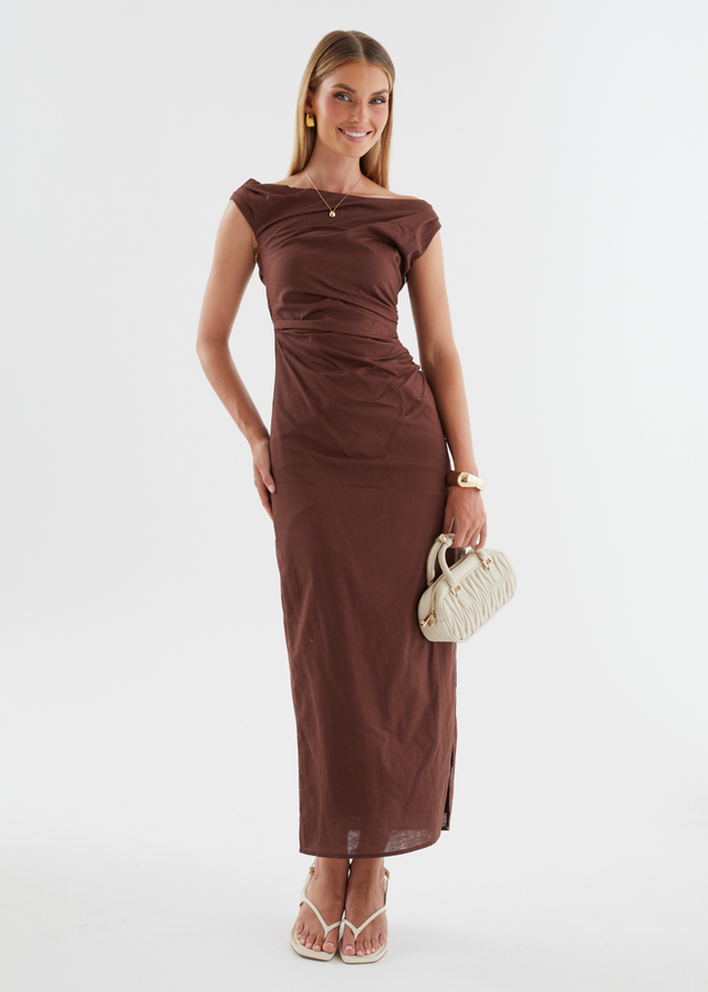 Denni Drop Shoulder Midi Dress - Chocolate