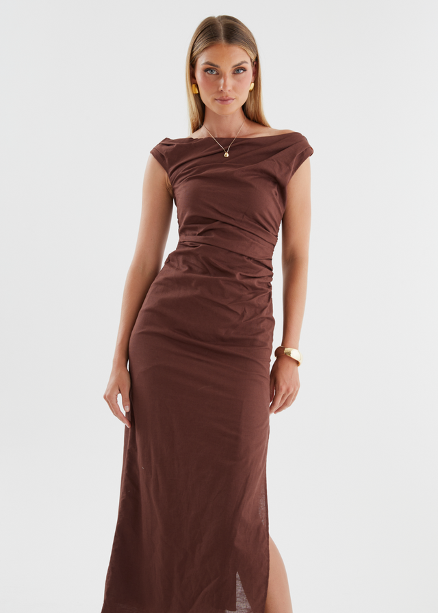 Denni Drop Shoulder Midi Dress - Chocolate