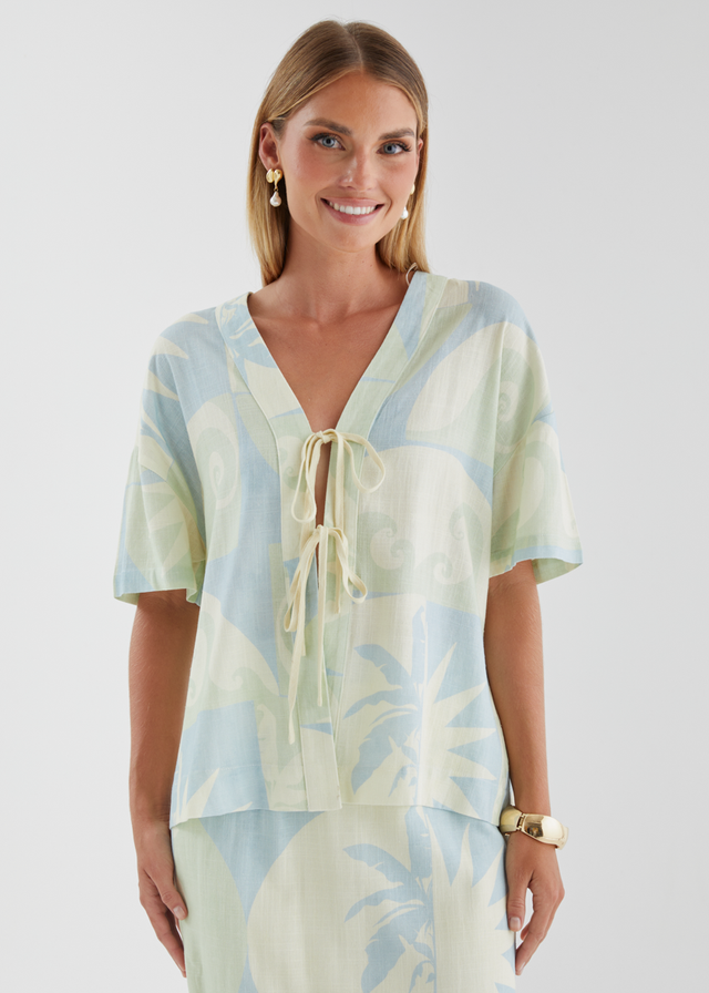 Labyrinth Tie Top - Coastal