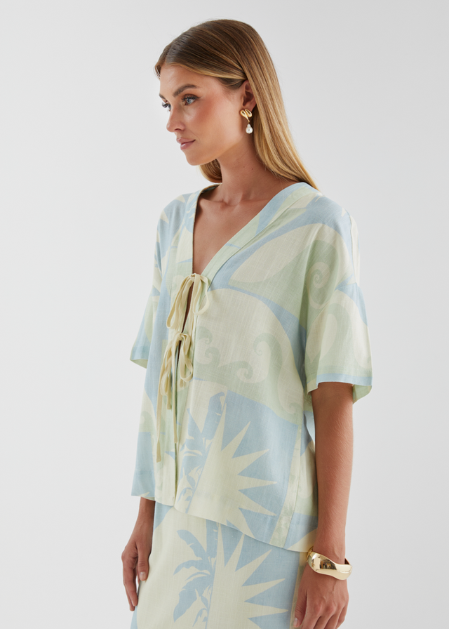 Labyrinth Tie Top - Coastal