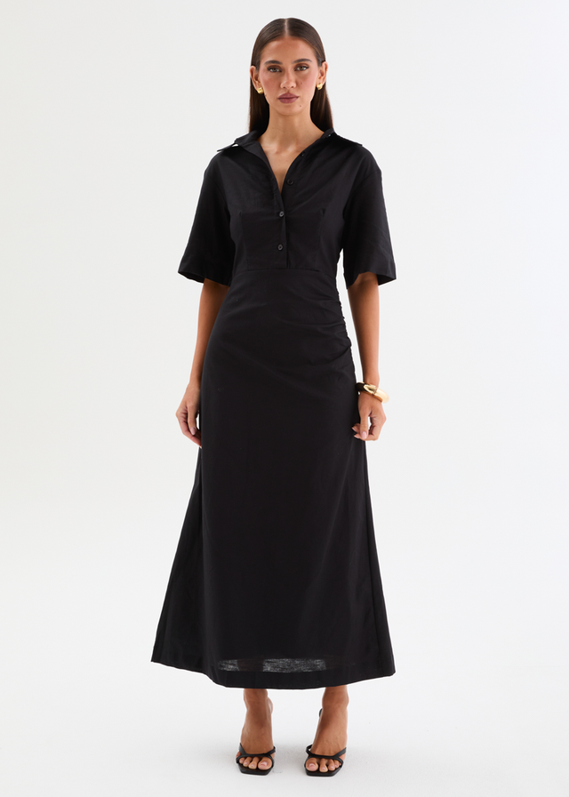 Stellar Linen Midi Dress - Black