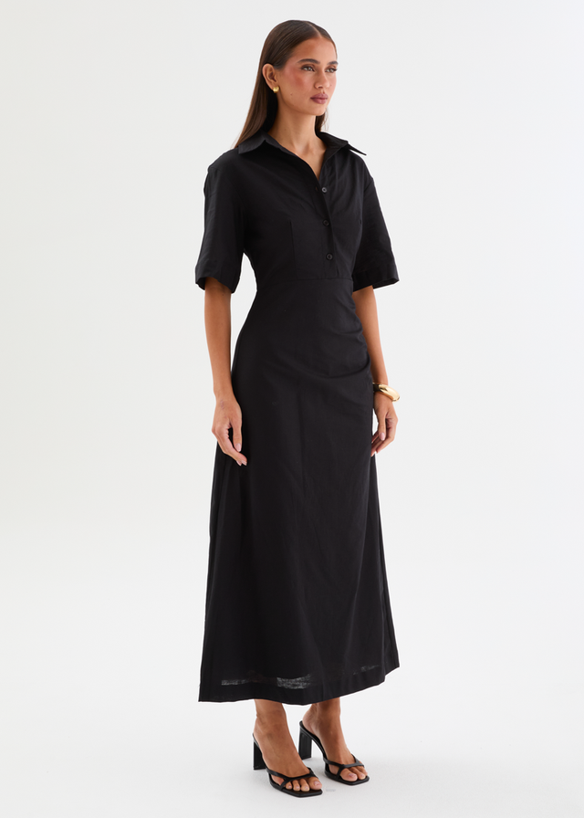 Stellar Linen Midi Dress - Black