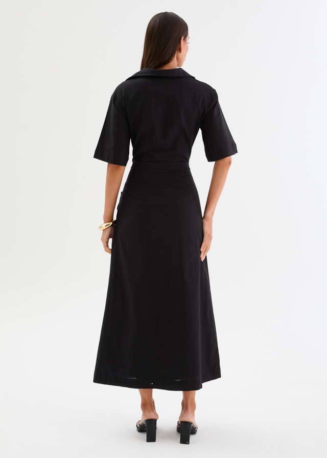 Stellar Linen Midi Dress - Black