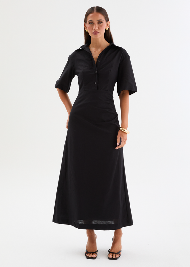 Stellar Linen Midi Dress - Black