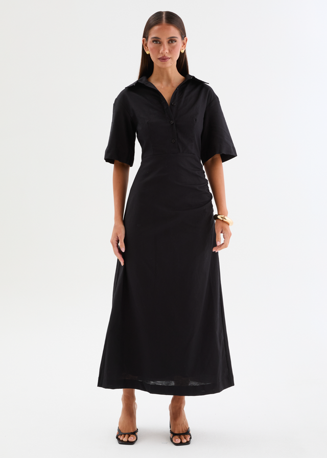 Stellar Linen Midi Dress - Black