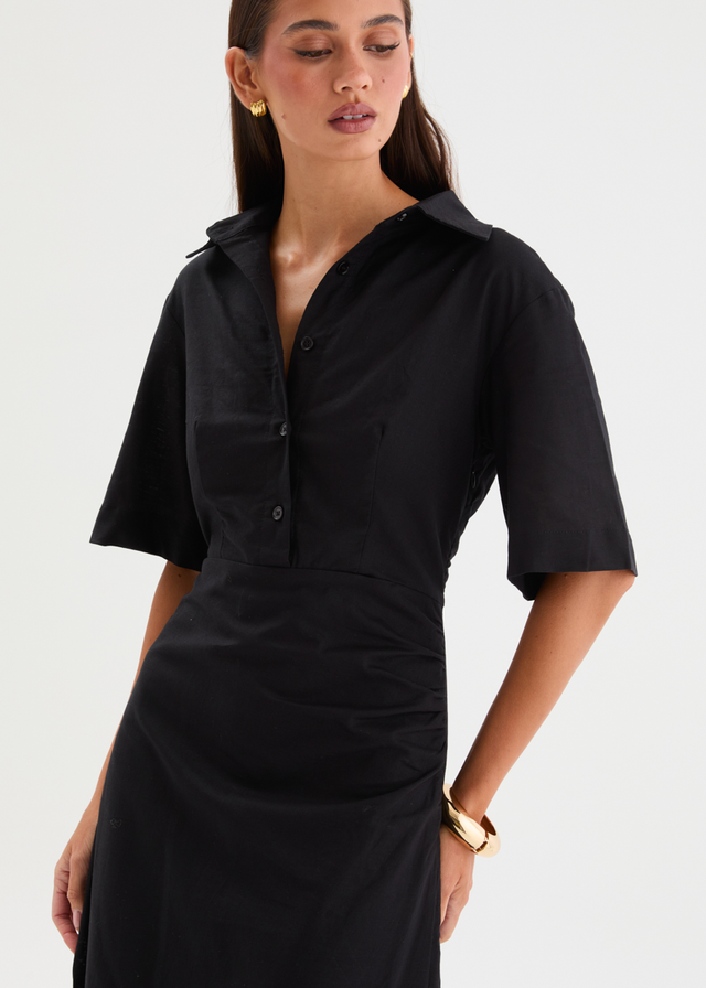 Stellar Linen Midi Dress - Black