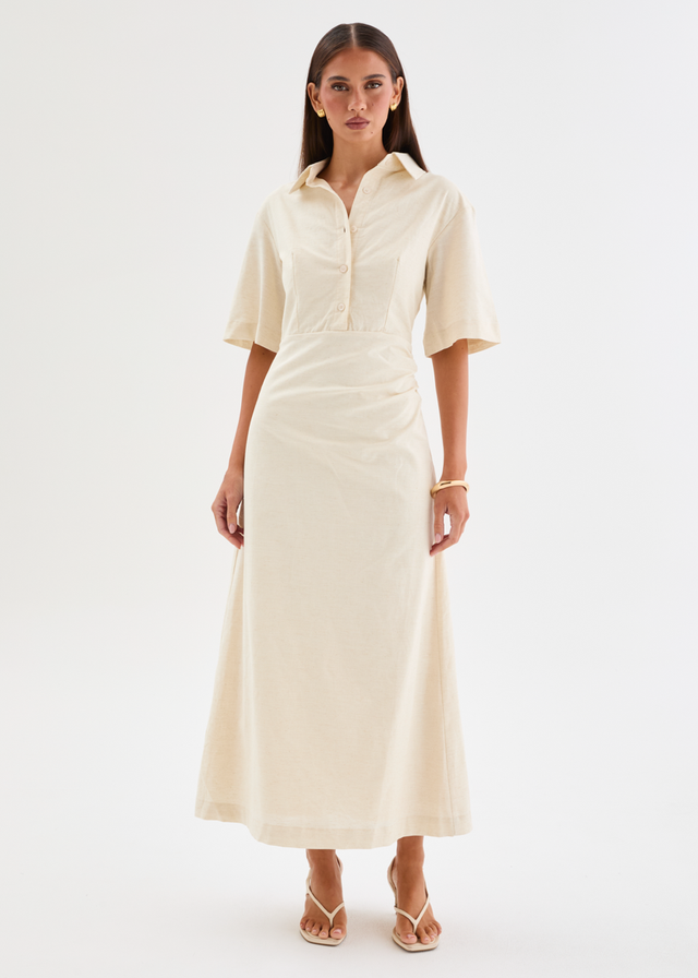 Stellar Linen Midi Dress - Oat