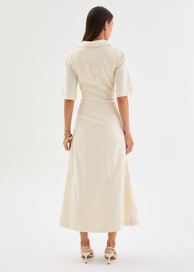 Stellar Linen Midi Dress - Oat