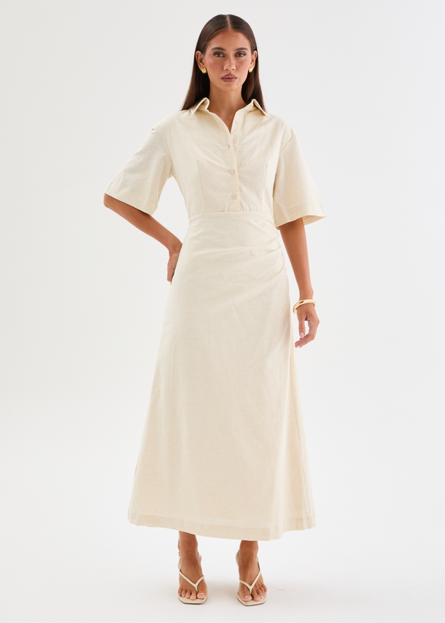Stellar Linen Midi Dress - Oat