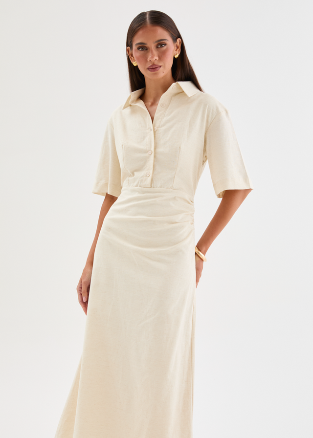Stellar Linen Midi Dress - Oat