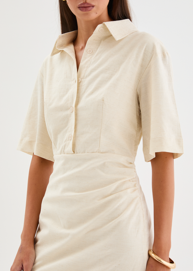 Stellar Linen Midi Dress - Oat