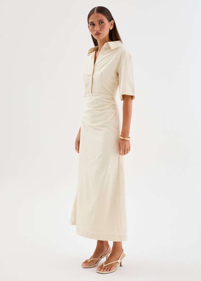 Stellar Linen Midi Dress - Oat