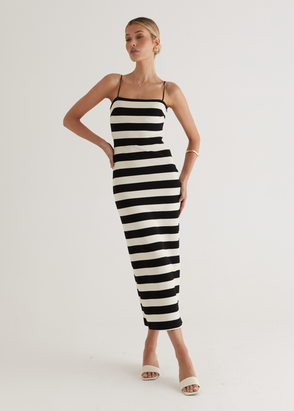 Sandy Knit Midi Dress - Black Stripe – Gingham & Heels