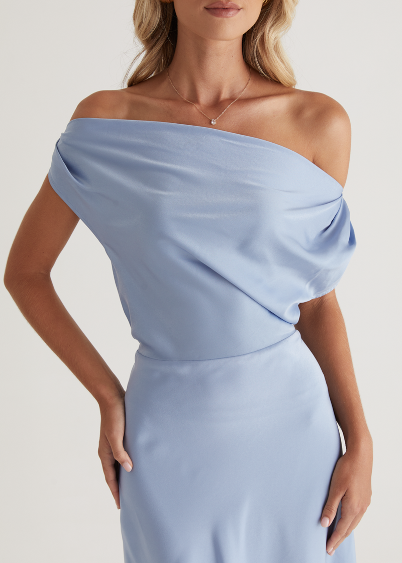 Rae Off Shoulder Maxi Dress - Sky Blue  Gingham & Heels
