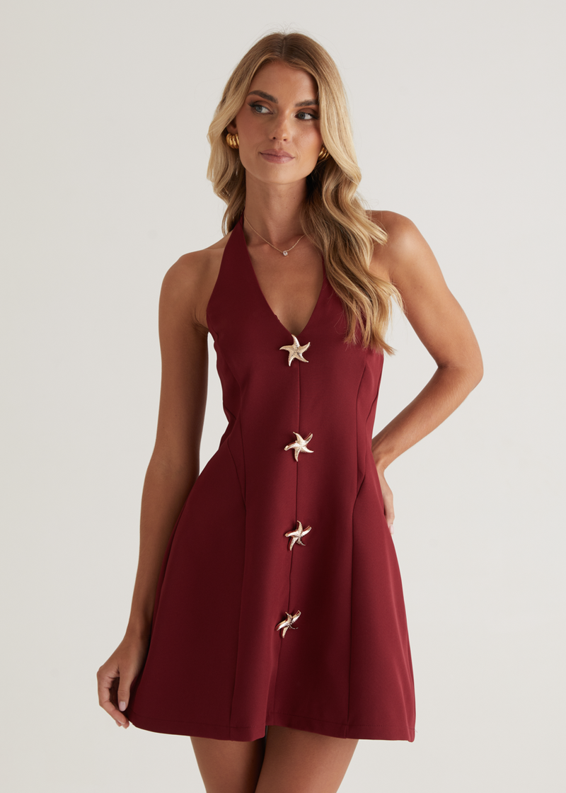 Oaklyn Halter Dress - Burgundy  Gingham & Heels