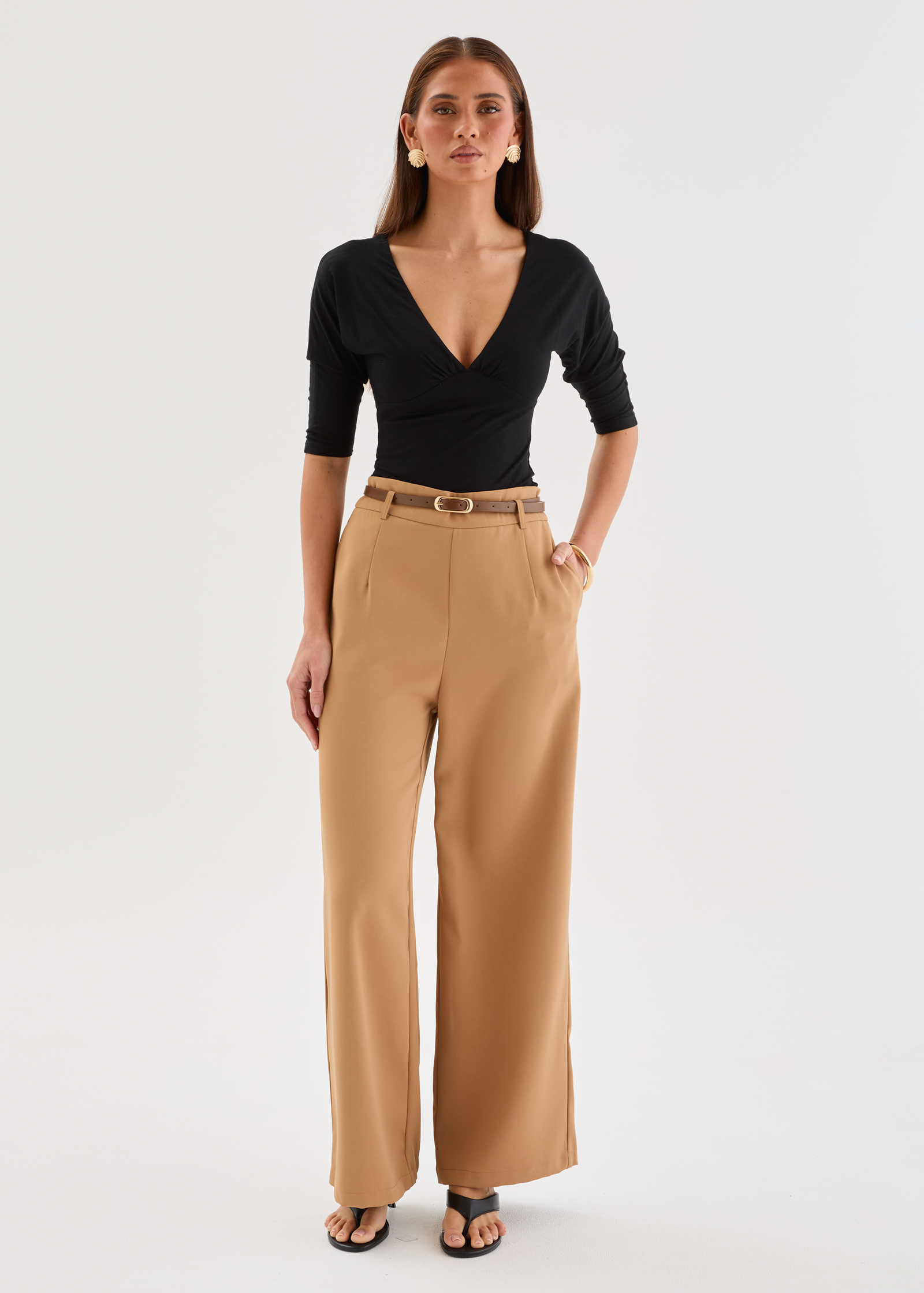 Gesele Pants with Belt - Beige – Gingham & Heels