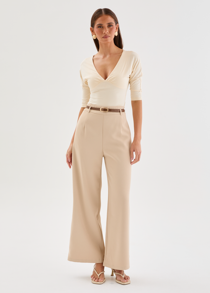 Gesele Pants with Belt - Beige – Gingham & Heels