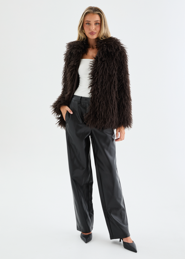 Xylia Fluffy Coat - Espresso