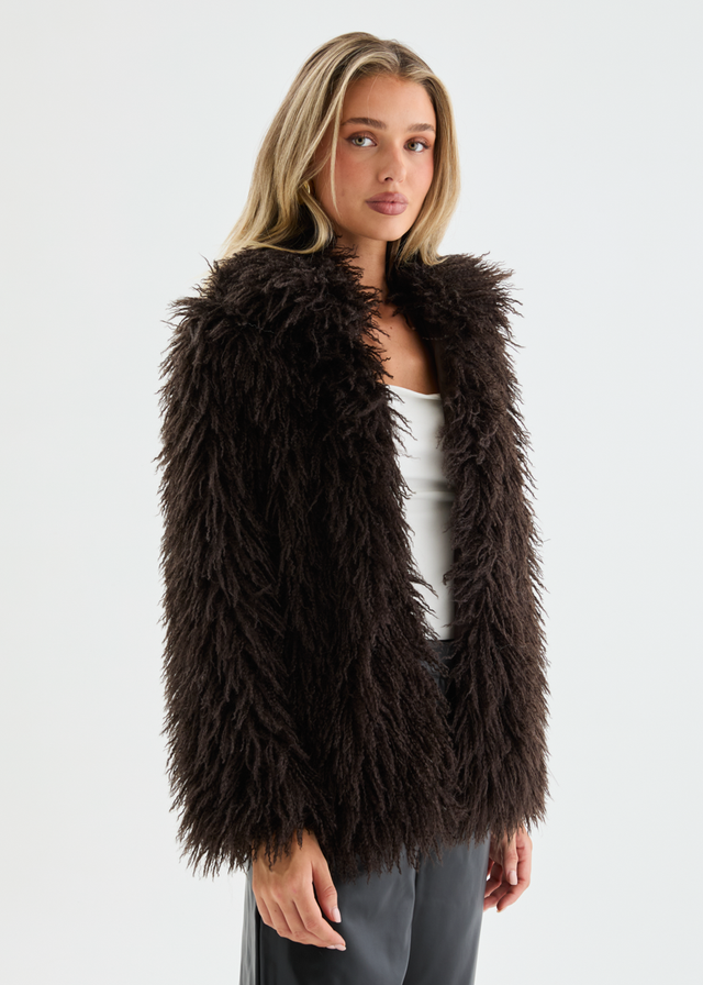 Xylia Fluffy Coat - Espresso