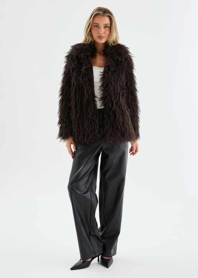 Xylia Fluffy Coat - Espresso