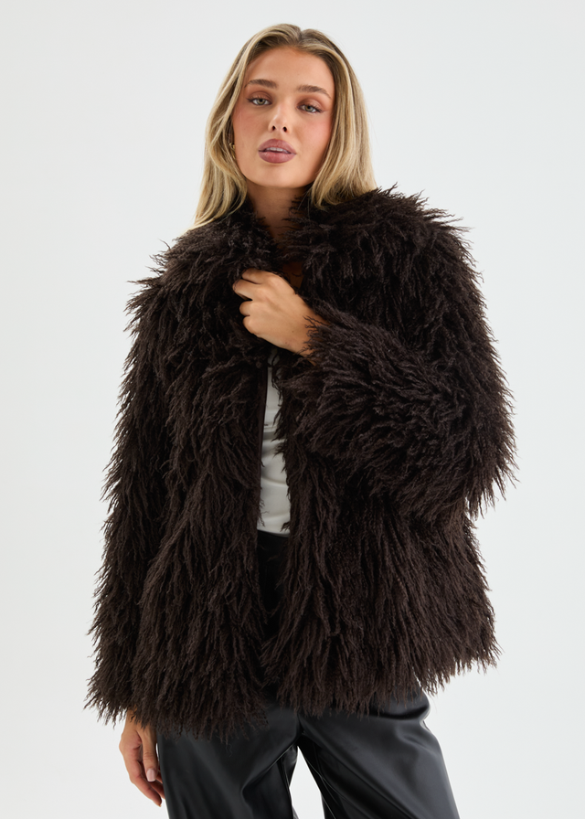 Xylia Fluffy Coat - Espresso