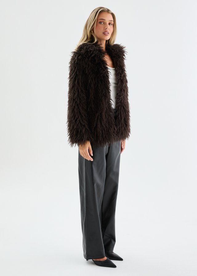 Xylia Fluffy Coat - Espresso