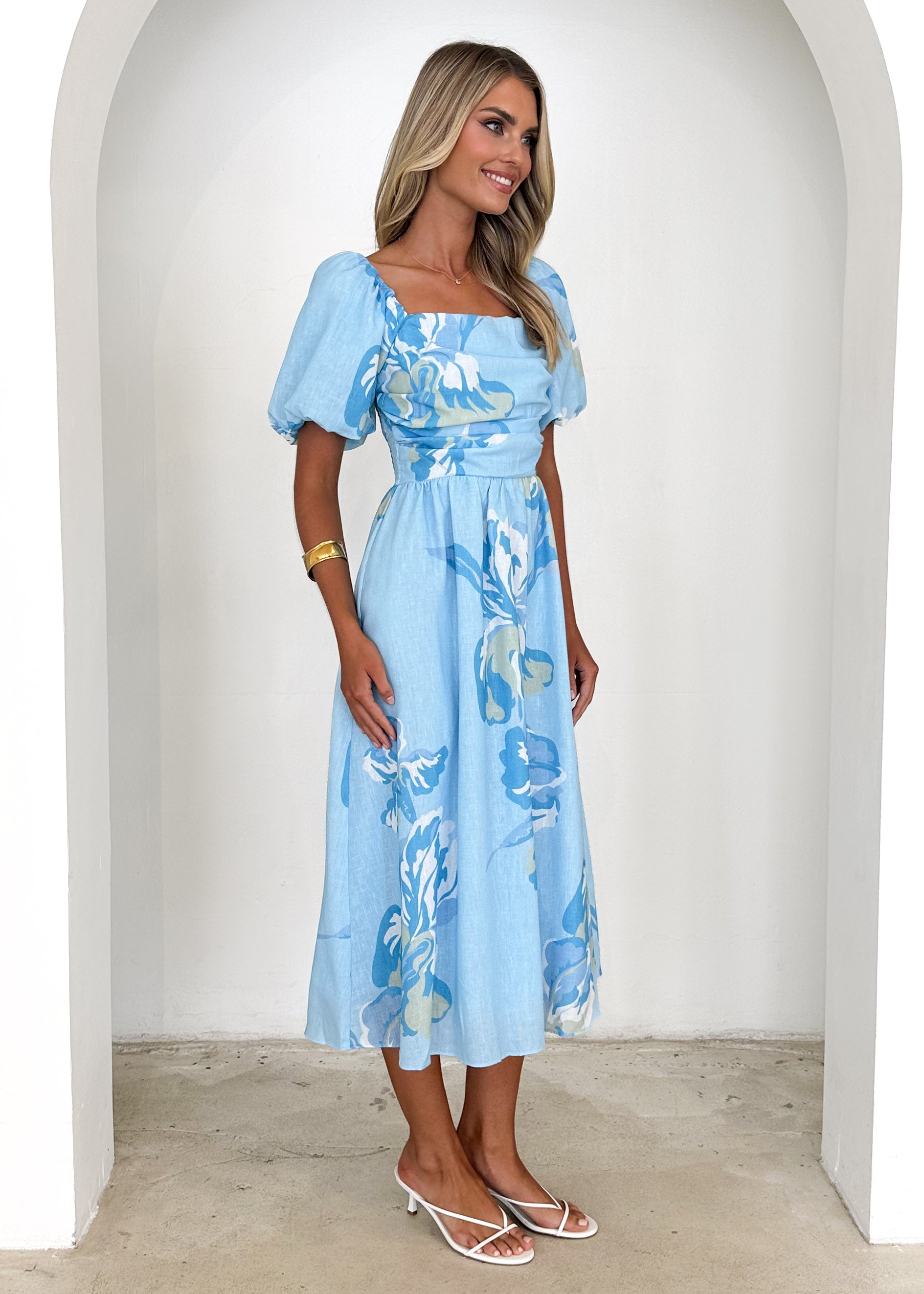 Pollen Midi Dress - Blue Floral